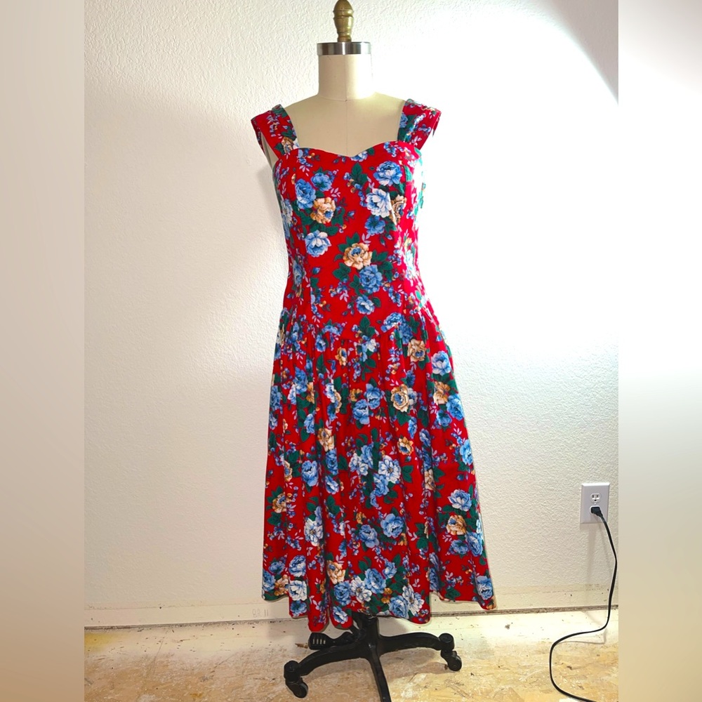 Cheerful, sexy, vintage red cotton summer party dress from Hawaiian Classics XL